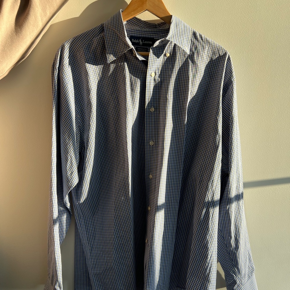 Ralph Lauren Men's Navy Checkered Button Down Shirt